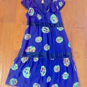 Maeve Navy Midi Dress with Multicolor Polka Dot Prints